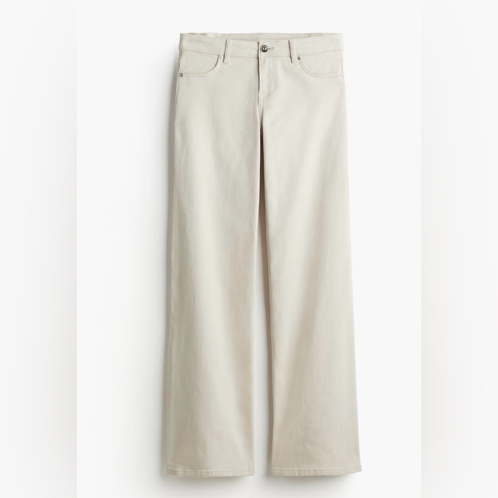 Cream Twill Low Rise Wide-Leg Pants